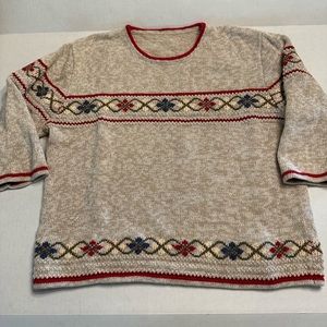 Vintage Christopher & Bank 3/4 Sleeve Crew Neck Cotton Blend Intarsia Sweater